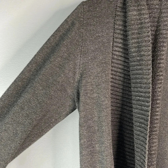 JOAN VASS Knit Draped Open Cardigan Sweater Dark Gray Shawl Collar Coastal S - Picture 5 of 11